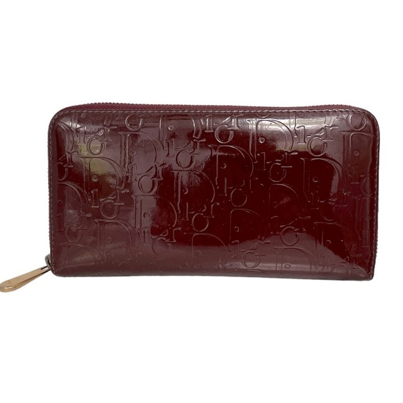 DIOR | Vintage Trotter Print Patent Leather Long Zip Wallet in Bordeaux/Lavender - Picture 1 of 16